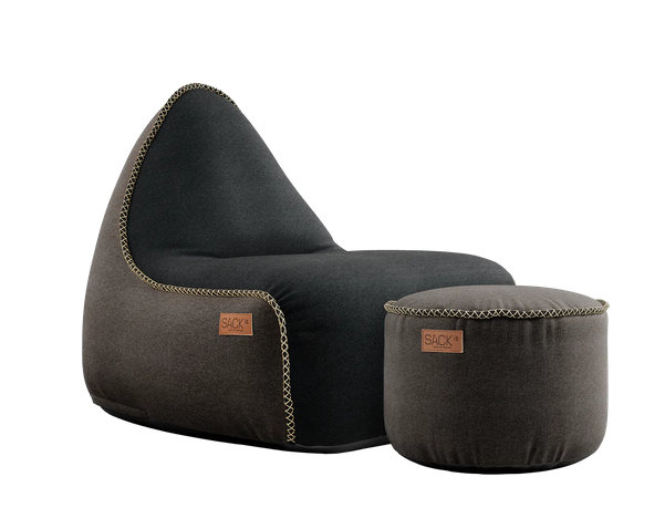 SACKit Canvas Lounge Chair Combi bl/br +Brown Pouf